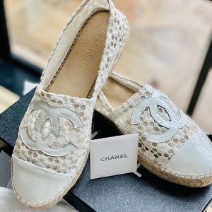 Chanel White Lace Espadrilles